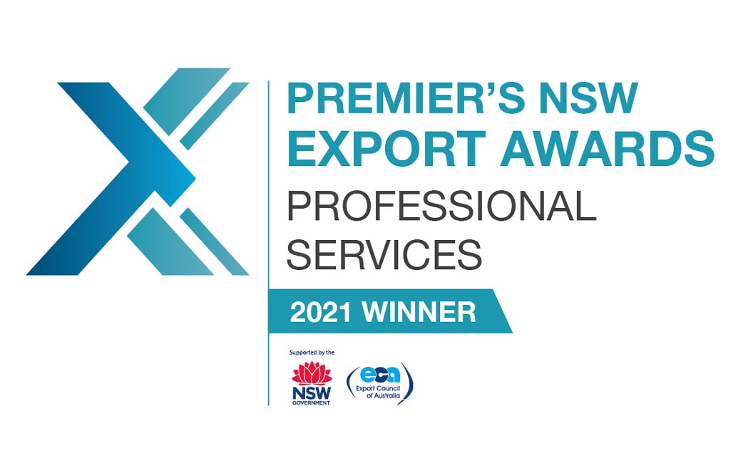 The official winner award banner for the Premier's NSW Export Awards.